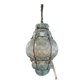 Vintage Mid 20th Century Aqua Bubble Glass Lamp For Sale