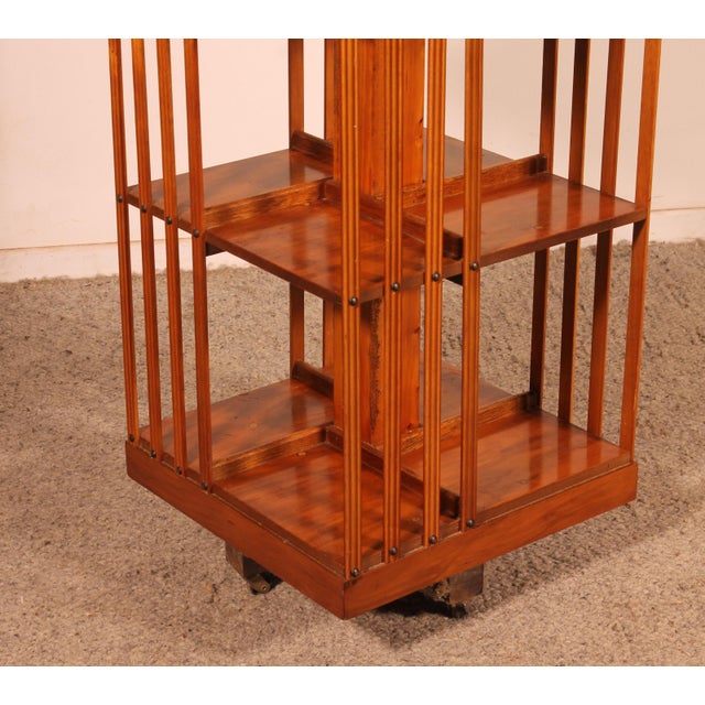 Revolving Bookcase in Yew Wood and Medallion, 1890s For Sale - Image 3 of 12