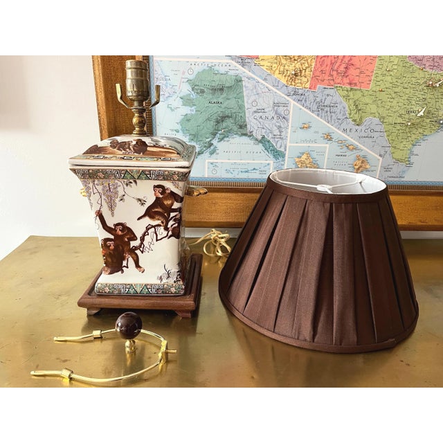 1950s Porcelain Monkeys Lamp & Shade For Sale - Image 16 of 18