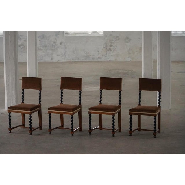 Wood Swedish Grace Baroque Revival Chairs in Brown Velvet, 1940s, Set of 4 For Sale - Image 7 of 18