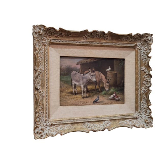 Edgar Hunt Oil Painting – Two Donkeys and Pigeons in Farmyard, 1929, Framed For Sale - Image 4 of 7