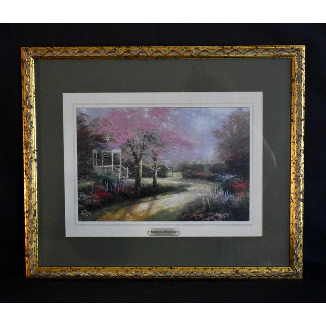 Printmaking Materials Thomas Kinkade Morning Dogwood Framed Matted Art Print Vintage Garden Gazebo For Sale - Image 7 of 15
