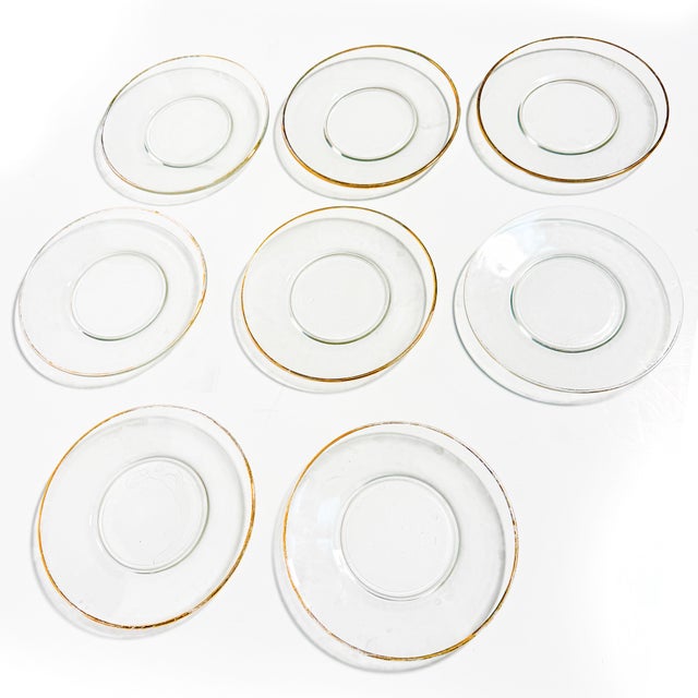 Mid-Century Modern Vintage Clear Glass Plates With Gold Rim - Set of 8 For Sale - Image 3 of 3