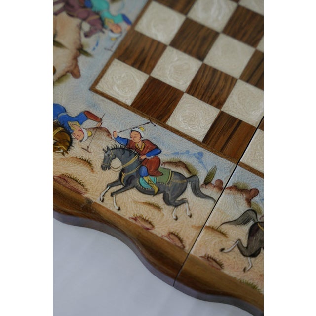 Hand-Painted Persian Miniature Polo Scene Chess & Backgammon Set, One-of-One For Sale - Image 4 of 6