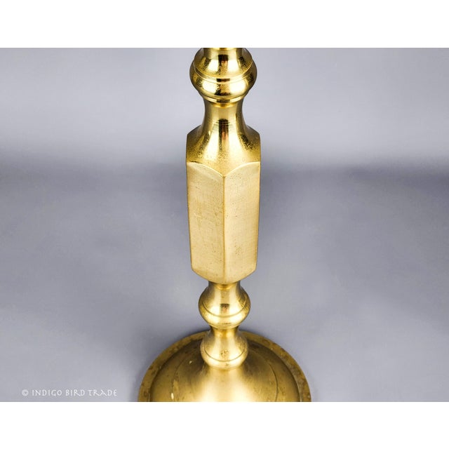 Mid 20th Century Mid 20th Century Extra Tall Floor Brass Candlestick Holders - Set of 2 For Sale - Image 5 of 9