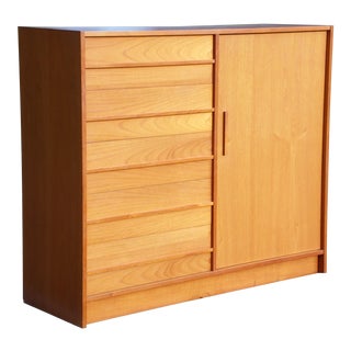 Vintage Mid Century Danish Modern Teak Chifferobe Wardrobe Armoire Dresser Chest For Sale