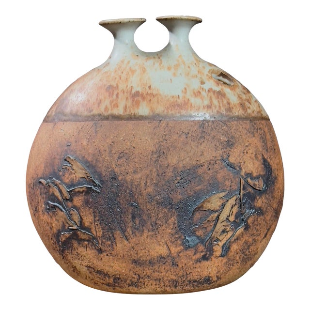 Vintage Mid-Century Double Spouted Shino Glazed Weedpot by Isabel Parks, Signed For Sale