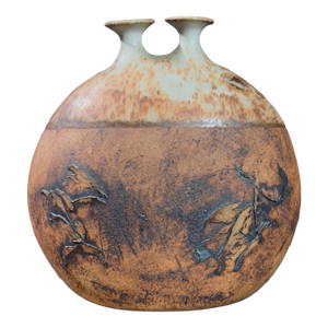 Vintage Mid-Century Double Spouted Shino Glazed Weedpot by Isabel Parks, Signed