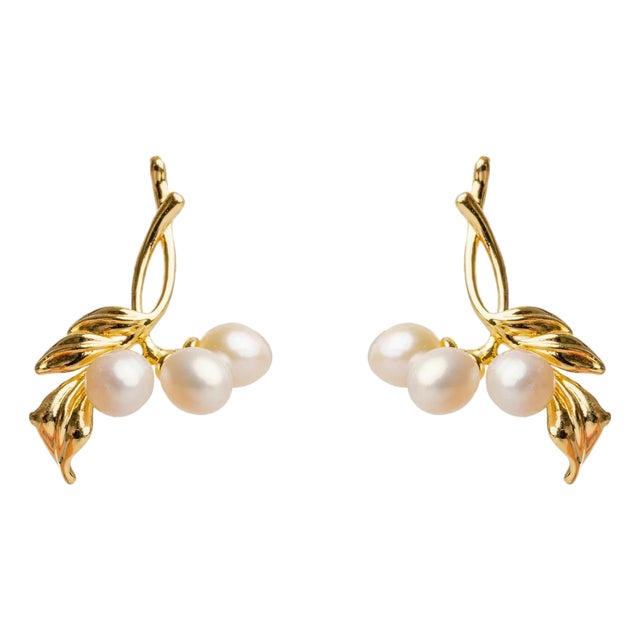 Bridal Pearl & Gold Dangle Earrings, A Pair For Sale