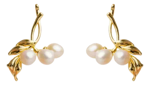 Bridal Pearl & Gold Dangle Earrings, A Pair