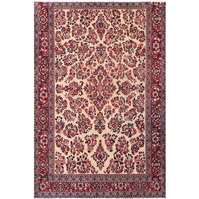 Boho Chic Persian Beige/Red Wool Rug - 6'2'' X 8'8'' For Sale - Image 10 of 10