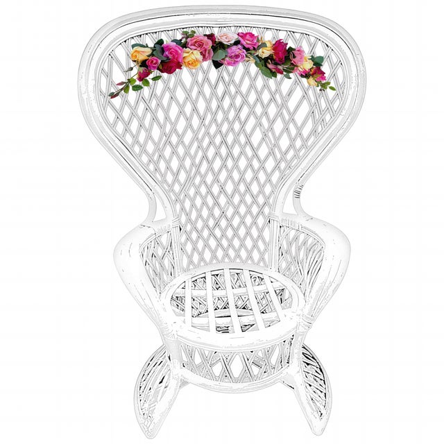 A sturdy well engineered Bohemian Chic style rattan cane, tall, fan back, Peacock-style lounge chair circa 1970s. Unlike...