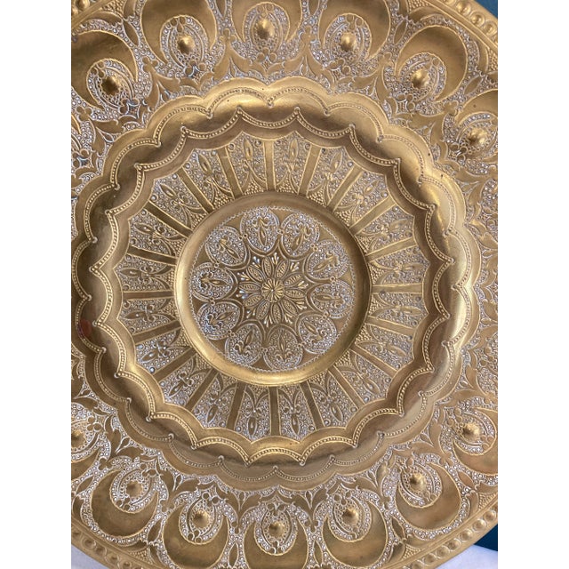 Brass Vintage Moroccan Brass Ornate Decorative Wall Plate For Sale - Image 8 of 9