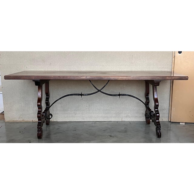 18th Dining or Console Table of Walnut with Lyre Legs and Heavy Top, Spain For Sale - Image 10 of 18
