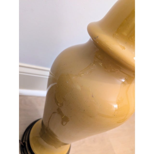 Ceramic Mid Century Yellow Ceramic Lamp Pair Ginger Jar Style For Sale - Image 7 of 11