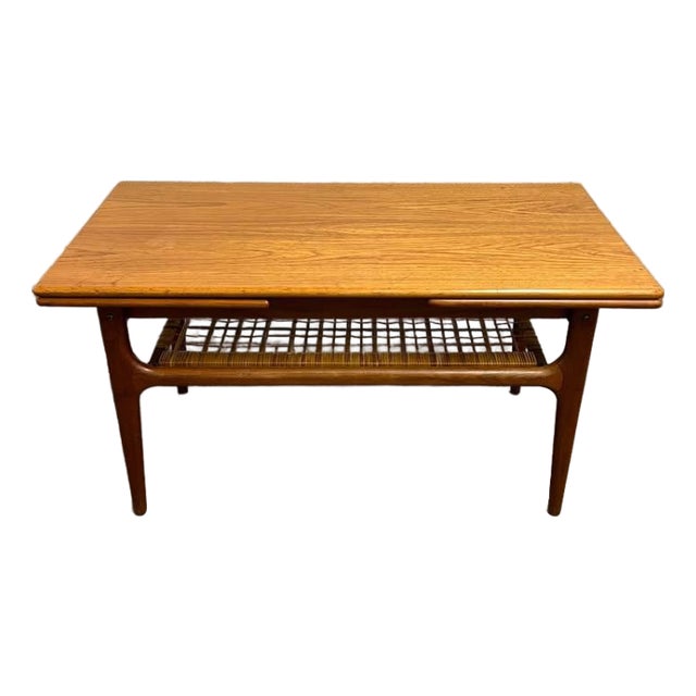 Danish Teak Mid Century Modern Extendable Coffee Table Trioh Mobler 1960s Faux Tile For Sale