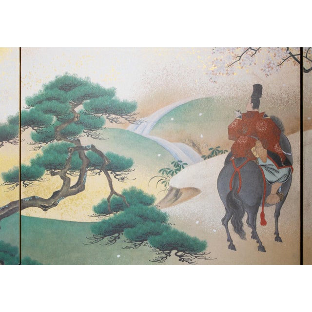 Wood "Falconry", After Kano Tsunenobu, 1960s Showa Era Japanese Byobu Screen For Sale - Image 7 of 18