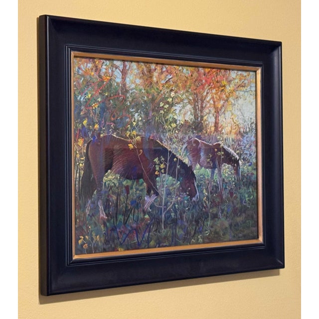 Realism Grazers by Jeff Slemons | Soft Pastel On Sanded Paper Horses grazing in a colorful landscape. For Sale - Image 3 of 4
