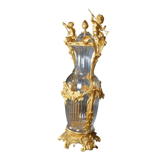 Late 20th Century Eric Stepnewski Centerpiece / Vase. Crafted from chiseled brass ormolu finished in 24k gold and crystal....