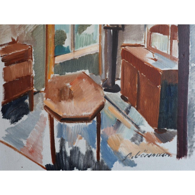 Mid-Century Modern 'Sunlit Parlour' Vintage Swedish Expressive Interior Oil Painting, Framed For Sale - Image 11 of 12