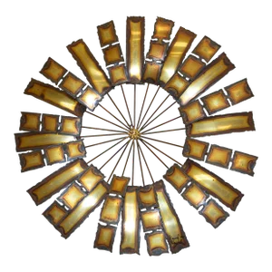 1986 David Marshall Copper Brass Metal Brutalist Round Windmill Wall Sculpture - Signed