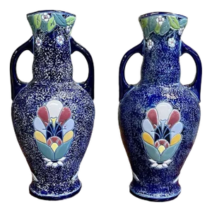 Art Deco Vases in Enameled Earthenware, Set of 2