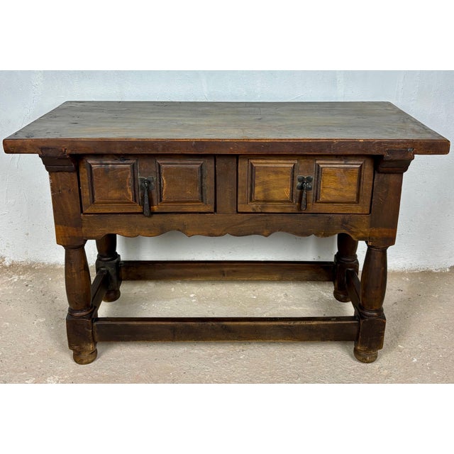 Wood Pair of Early 20th Century Spanish Rustic Oak Side Tables with Drawers, 1900s For Sale - Image 7 of 12