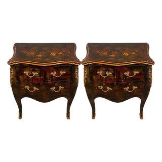 Pair of English Chinoiserie Two-Drawer Nightstands. 20th Century. For Sale
