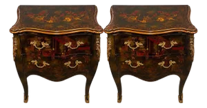 Pair of English Chinoiserie Two-Drawer Nightstands. 20th Century.