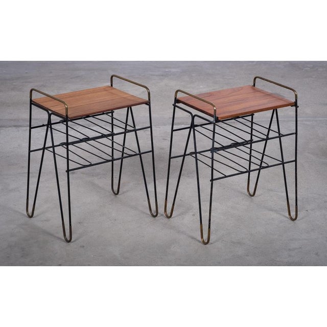 Vintage Teak Side Tables with Metal Frame, Denmark, 1960s, Set of 2 For Sale - Image 3 of 8