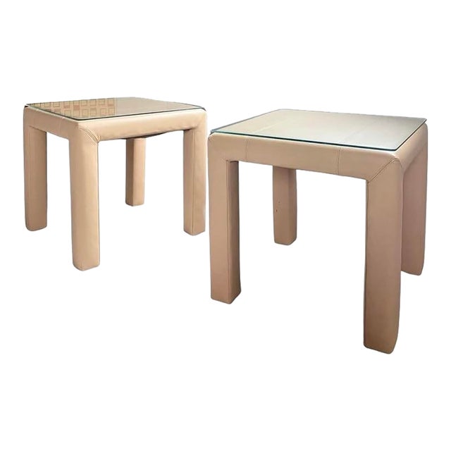 Pair of Vintage Leather Parsons Side Tables, Vintage Design, Usa For Sale