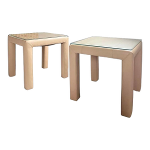 Pair of Vintage Leather Parsons Side Tables, Vintage Design, Usa
