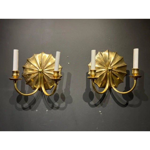 Bronze 1940s Large Sunburst Bronze Sconces For Sale - Image 8 of 8