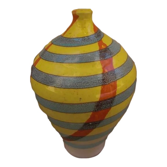 Vintage Painted Ceramic Vase For Sale
