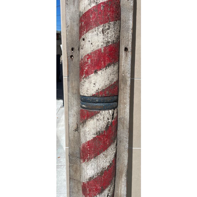 American 1940s Early American Folk Art Painted Wood Barber's Pole For Sale - Image 3 of 6