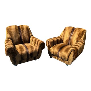 1970s Channeled Teddy Bear Lounge Chairs - a Pair For Sale