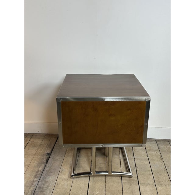 Vintage Art Deco Style Bedside Table in Wood and Chrome-Plated Aluminum, 2000s For Sale - Image 6 of 12