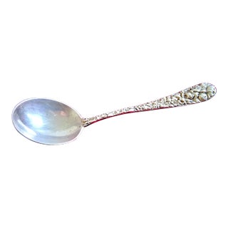 Antique Stieff Sterling Silver Rose Repousee Chocolate Spoon - No Monogram For Sale