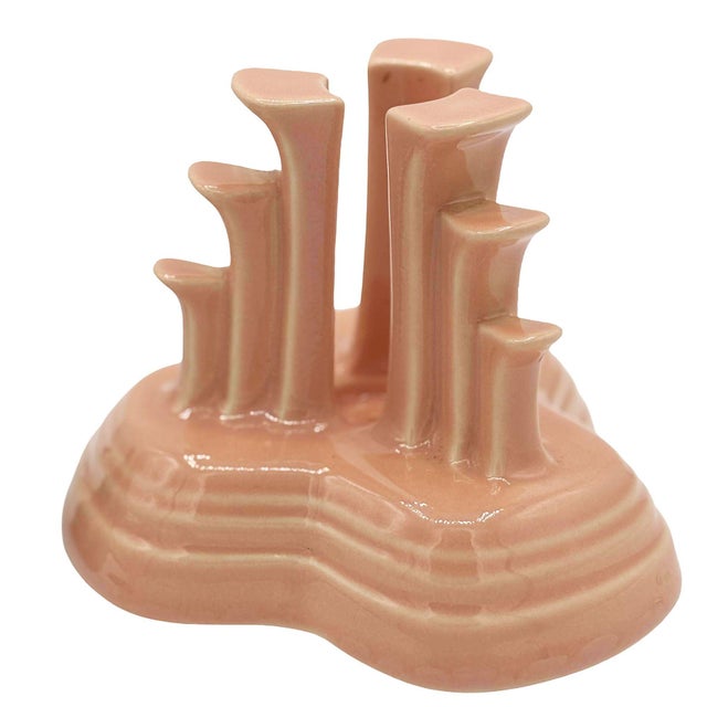 Mid-Century Modern 1940s Art Deco Apricot Peach Tripod Pyramid Candleholder by Fiesta Ware, Pair For Sale - Image 3 of 10
