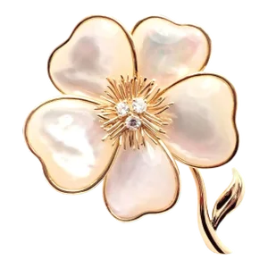 Van Cleef & Arpels Clématite 18k Yellow Gold Diamond Mother of Pearl Pin Brooch