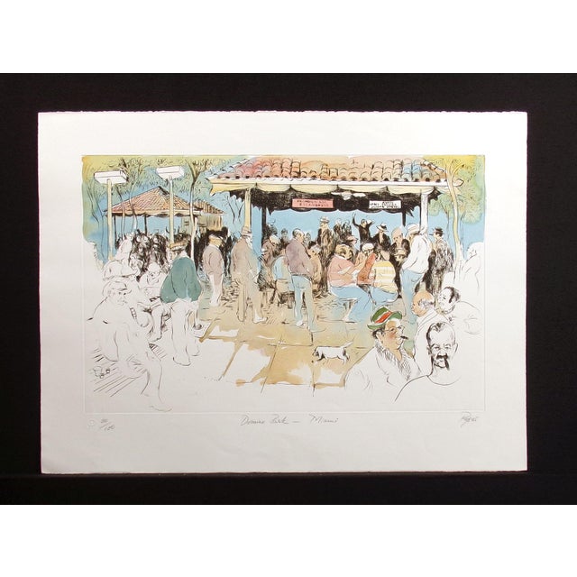 William Papas "Domino Park, Miami" Hand Painted Etching Artwork, Florida For Sale - Image 4 of 6