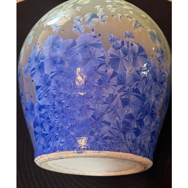 35” Extra Large Shiwan Style Crystalline Glaze Pottery Floor Vase Signed For Sale - Image 10 of 12