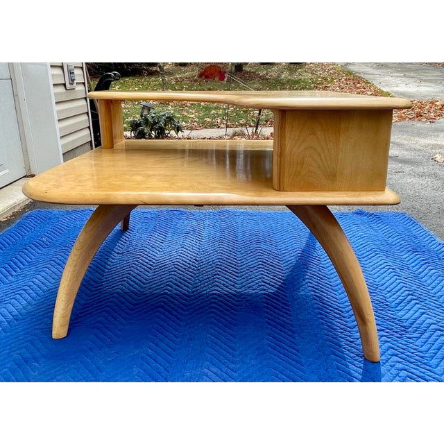 Wood Heywood-Wakefield Midcentury Modern Two Tier Corner Table For Sale - Image 7 of 13