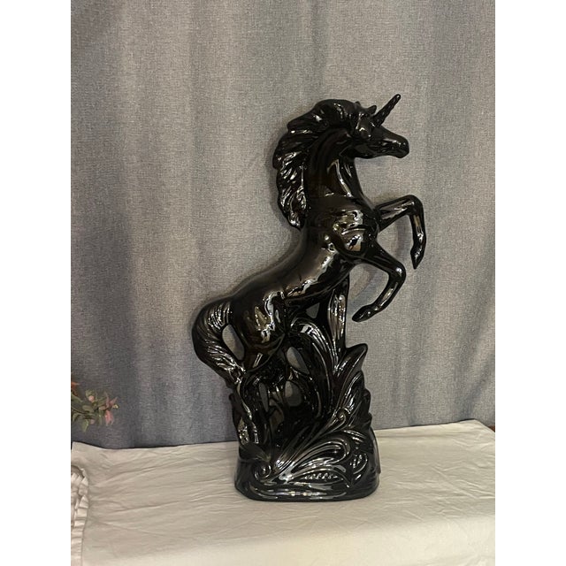 1960s Monumental Royal Haeger Pottery Black Ceramic Rearing Unicorn For Sale - Image 5 of 10