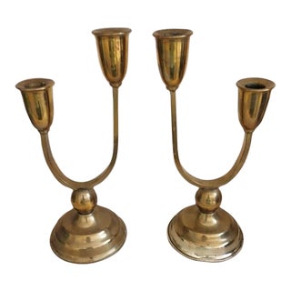 Vintage Graduated Brass Candle Holders- a Pair For Sale