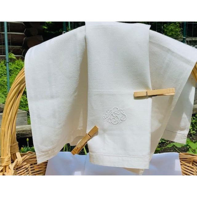 French Monogrammed Linen Shaving Hand Towels, PSF & BHG Monograms, Set of 8 | C. 1900 For Sale - Image 4 of 18