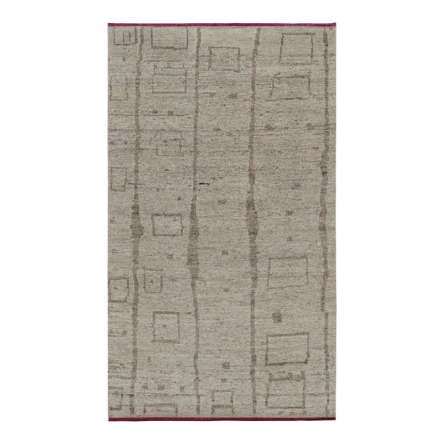 Rug & Kilim’s Modern Moroccan Style Rug With Beige and Gray Geometric Patterns For Sale