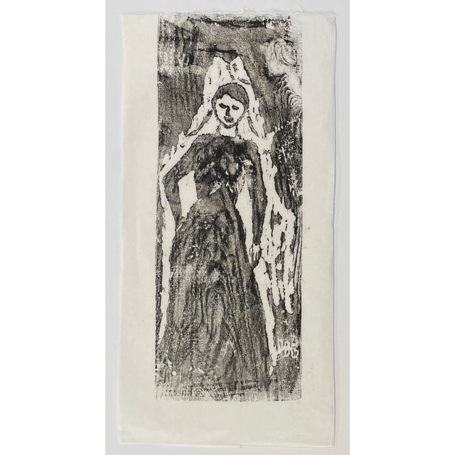 Mid Century Modern Figural Woodcut For Sale - Image 4 of 4
