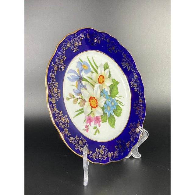 Gilt and Cobalt Blue Porcelain Plate from Limoges Rehausse Main, France, 1920s For Sale - Image 10 of 12