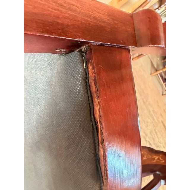 Antique Art Nouveau Marquetry Mixed Wood Oak Open Armchair For Sale - Image 16 of 17